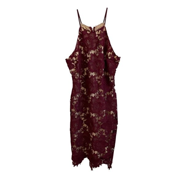 Lulu’s Temps De L’Amour Burgundy Lace Bodycon Midi Dress - Size XL - NEW - Picture 1 of 7
